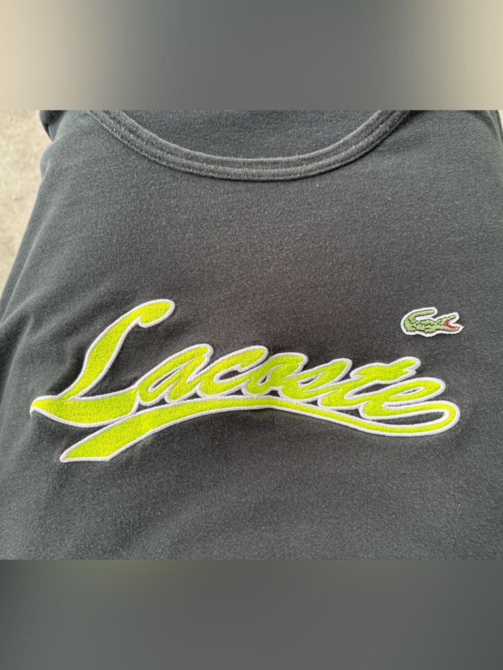 Lacoste Black shirt with Lime Script & Crocodile Logo